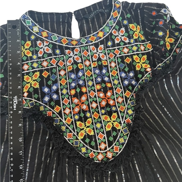 Zara Woman Black Top with Multicolored Embroidery Size S - Picture 6 of 7